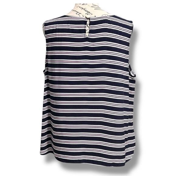 Talbots Petite L Knit Tank Top Navy White Stripe Sleeveless Keyhole Back Blouse - Picture 8 of 8